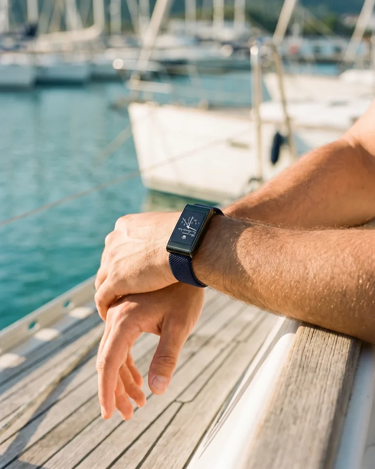 The Signature Band in Midnight worn on a wrist